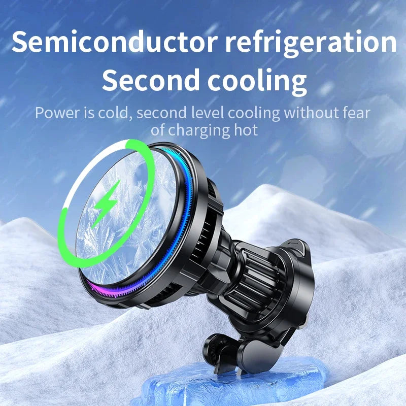 Ice Cooling Magnetic Wireless Car Charger Fast Charging Station for iPhone15 14 13 12 Pro Max 15W Magnet Car Phone Holder Stand by Reinvent Yourself