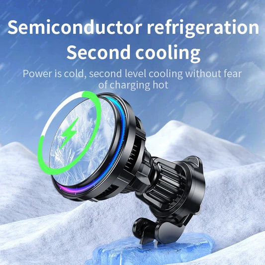 Ice Cooling Magnetic Wireless Car Charger Fast Charging Station for iPhone15 14 13 12 Pro Max 15W Magnet Car Phone Holder Stand by Reinvent Yourself