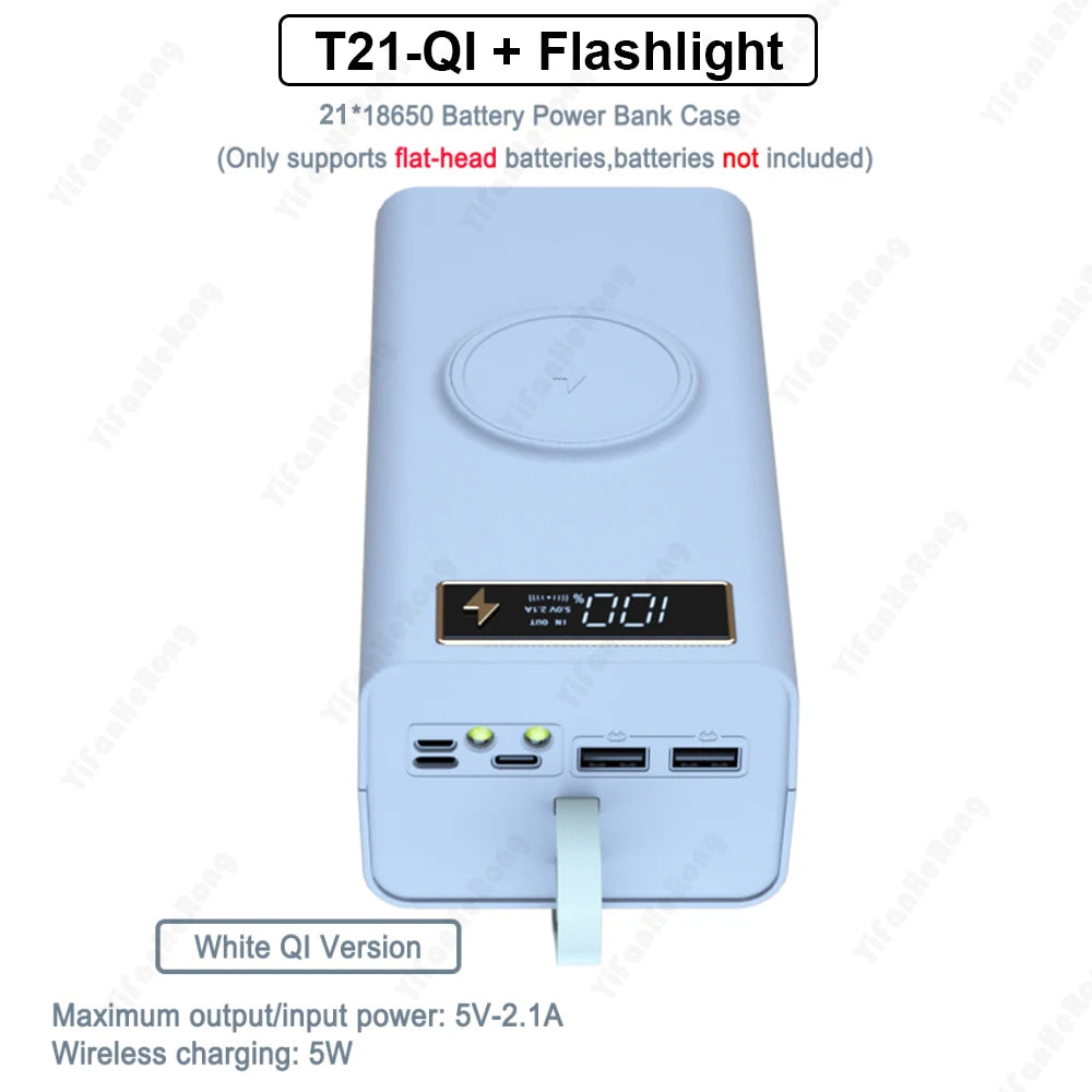 DIY Shell Case 18650 Battery Storage Box Holder USB 21*18650 Power Bank Battery Box Support Quick & Wireless Charger by Reinvent Yourself
