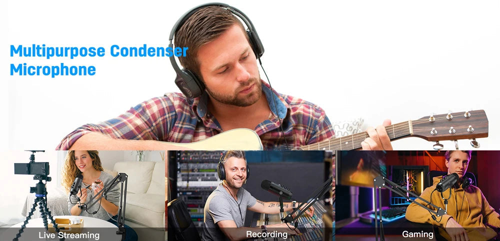 Haomuren Professional USB Streaming Podcast PC Microphone Studio Cardioid Condenser Mic Kit with Boom Arm For Recording YouTube by Reinvent Yourself