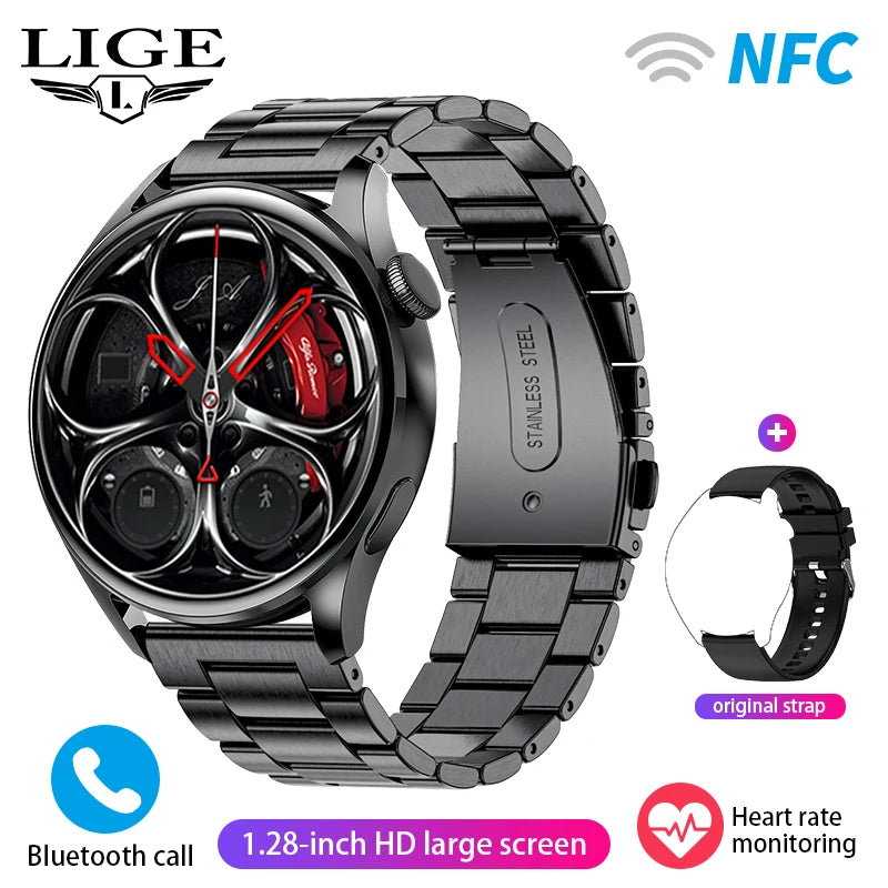 LIGE NFC Access Control Smart Watch Men Bluetooth Call Sport Fitness Men's Wristwatch Heart Rate Monitor Waterproof Smartwatch by Reinvent Yourself