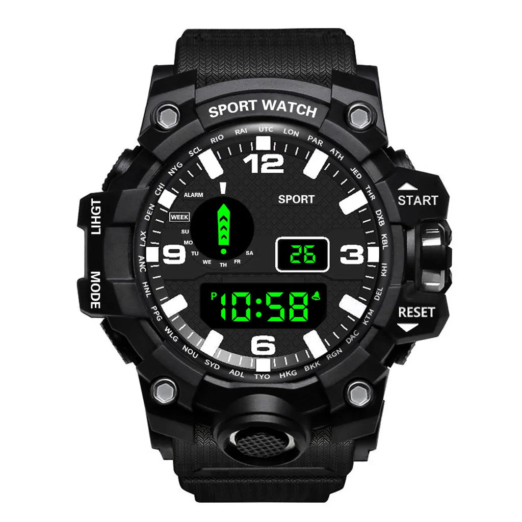 Fashion Men's Watch Sports Electronic Wristwatch Large dial Multifunctional Waterproof Luminous Alarm Kids Male's Military Watch by Reinvent Yourself