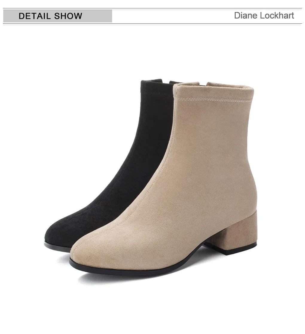 Woman Ankle Boots 2025 Autumn Winter Round Toe Low Heel Flock Black Comfortable Booties Lady Shoes Big Size 31 32 33 40 41 42 43 by Reinvent Yourself