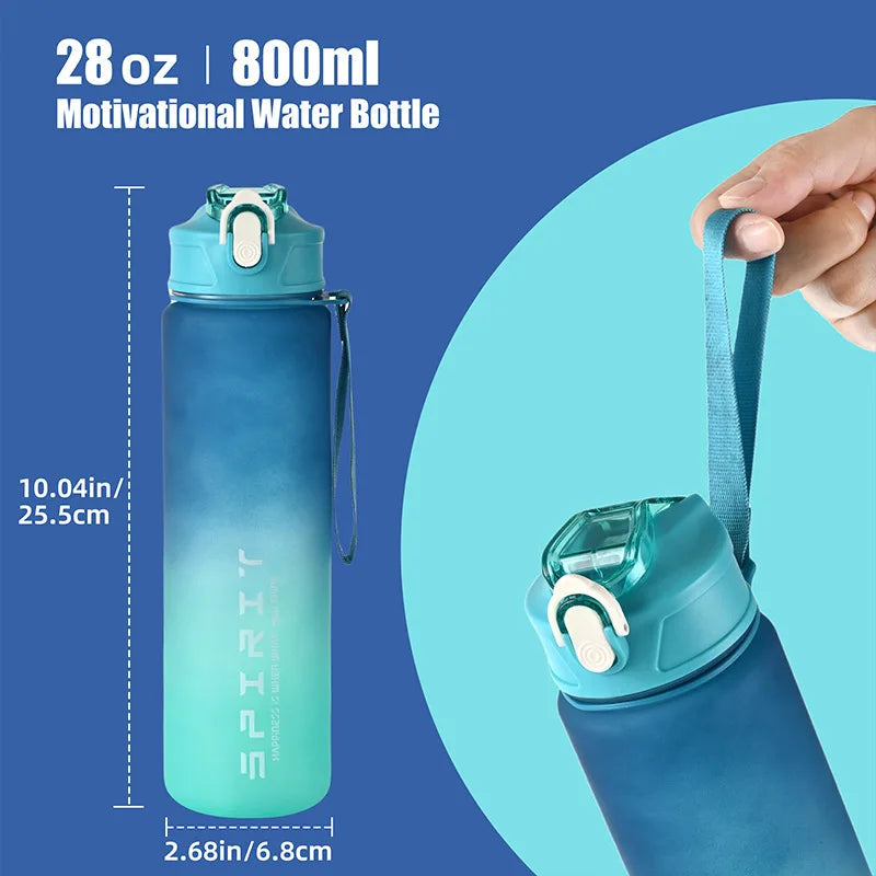 800ml/28oz Large Capacity Sports Water Bottle Leak Proof Colorful Plastic Cup Drinking Outdoor Travel Portable Gym Fitness Jugs by Reinvent Yourself