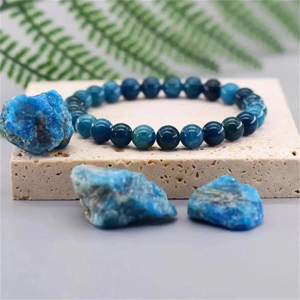 Original stone bracelet for women men trendy Blue Apatite beaded gemstone bracelets boss day scene employee appreciation gifts by Reinvent Yourself