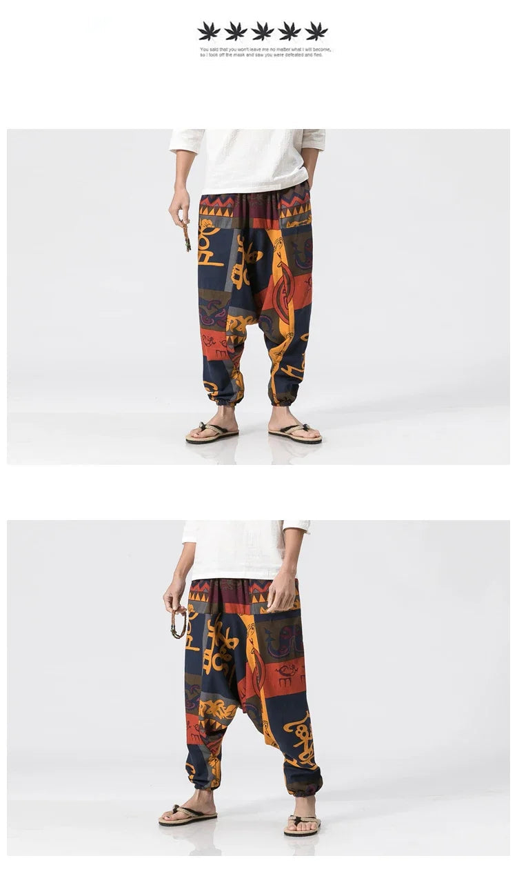Men's Vintage Harem Pants Loose Fit Breathable Lightweight Hip Hop Trendy Streetwear Drop Crotch Trousers Stylish Long Pants by Reinvent Yourself