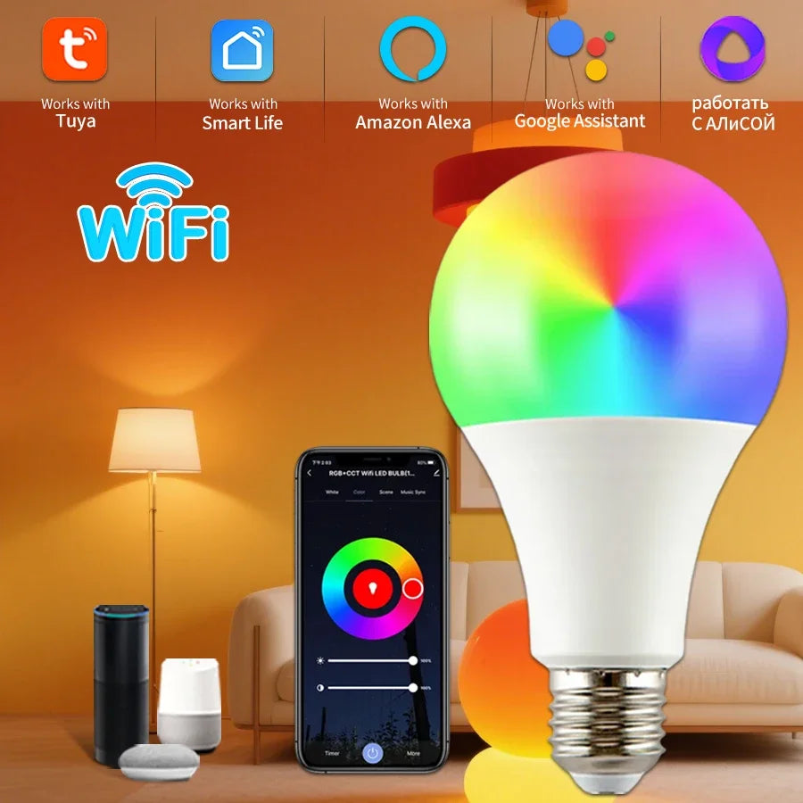 Tuya RGB LED Light Bulbs Smart WiFi E27 Smart Lamp 220V 110V 10W 15W 20W Lamp Smart Life APP Google Assisatnt Voice Control by Reinvent Yourself