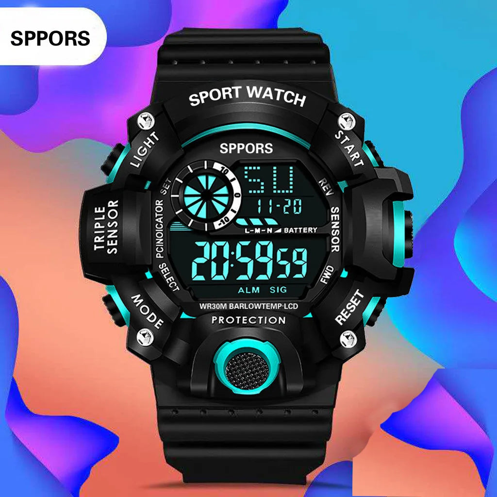 Fashion Men's Watch Sports Electronic Wristwatch Large dial Multifunctional Waterproof Luminous Alarm Kids Male's Military Watch by Reinvent Yourself