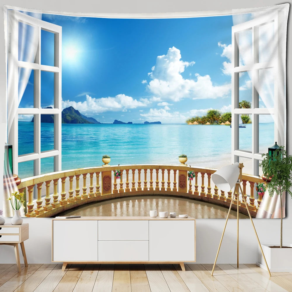 3D Window Scenery Tapestry Wall Hanging Hippie Tapiz Art Boho Natural Simple Bedroom Dorm Home Decor by Reinvent Yourself