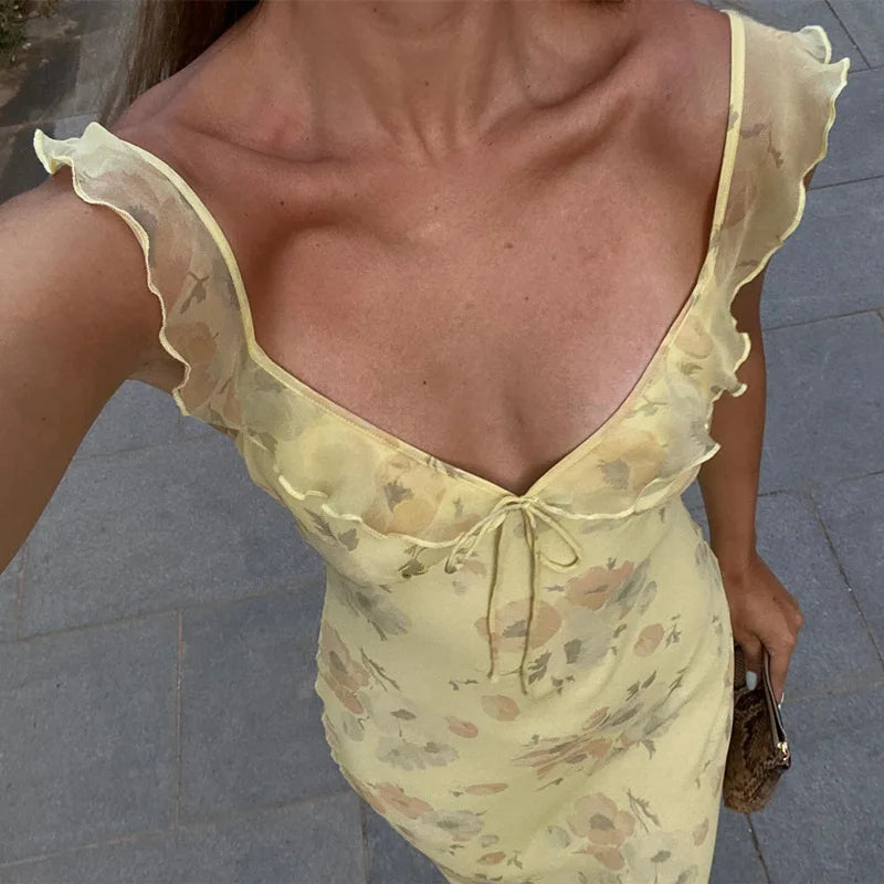Summer Flower Printed Women's Sexy Low-cut Dress Sleeveless Backless Slim Sling Dresses 2026 Beach Vacation Lady Vestidos by Reinvent Yourself