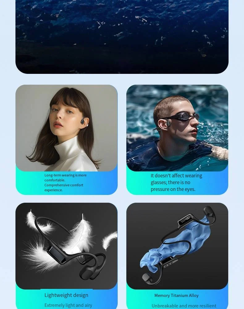 IPX8 Waterproof Bone Conduction Headphones, Open Ear Bluetooth Sport Headphones with 32GB MP3, 72H Battery Life by Reinvent Yourself