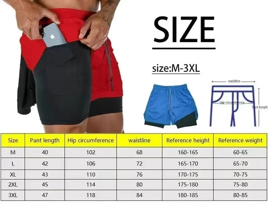 2-in-1 sports running shorts men's sports fast drying shorts sports gym performance shorts by Reinvent Yourself