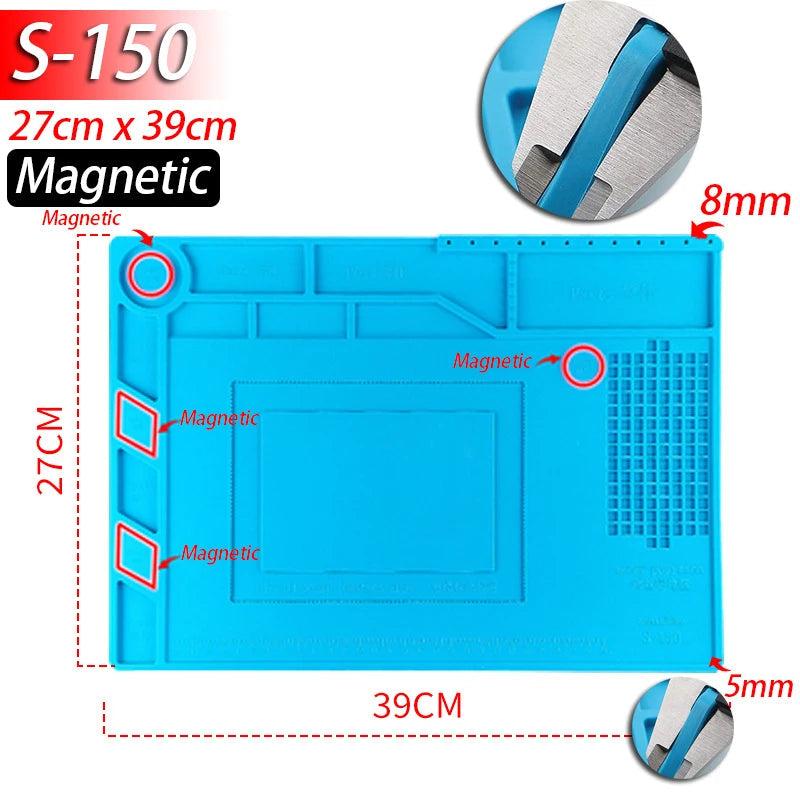 Soldering Station Mat Silicone Work Mat Heat Resistant 932°F Anti-Static Magnetic Mat for Electronic Phone Laptop Watch Repair by Reinvent Yourself