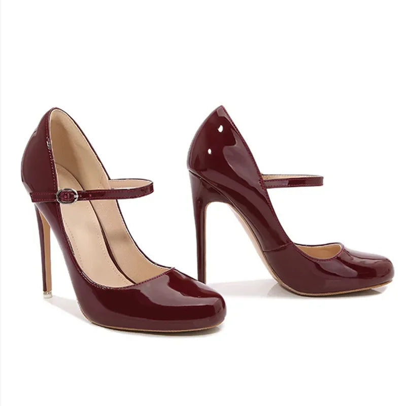 Big size Women Pumps Fashion Round toe Patent leather 12cm High Heels Spring Summer Office Lady Shoes by Reinvent Yourself