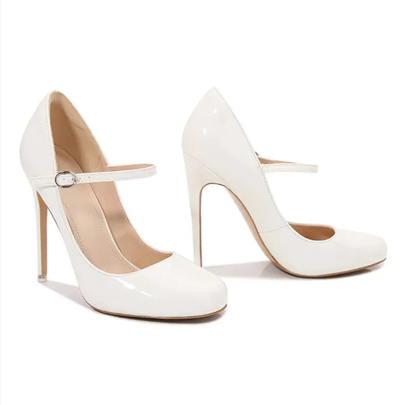 Big size Women Pumps Fashion Round toe Patent leather 12cm High Heels Spring Summer Office Lady Shoes by Reinvent Yourself