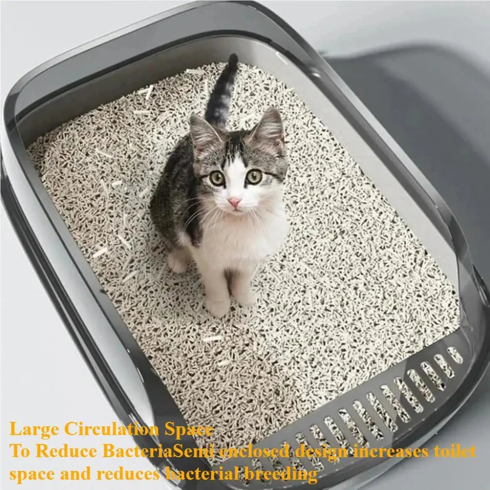 Semi-Enclosed Cat Litter Box Splashproof Kitten Toilet Tray Pet Cleaning Basin with High Sides for Indoor Use by Reinvent Yourself