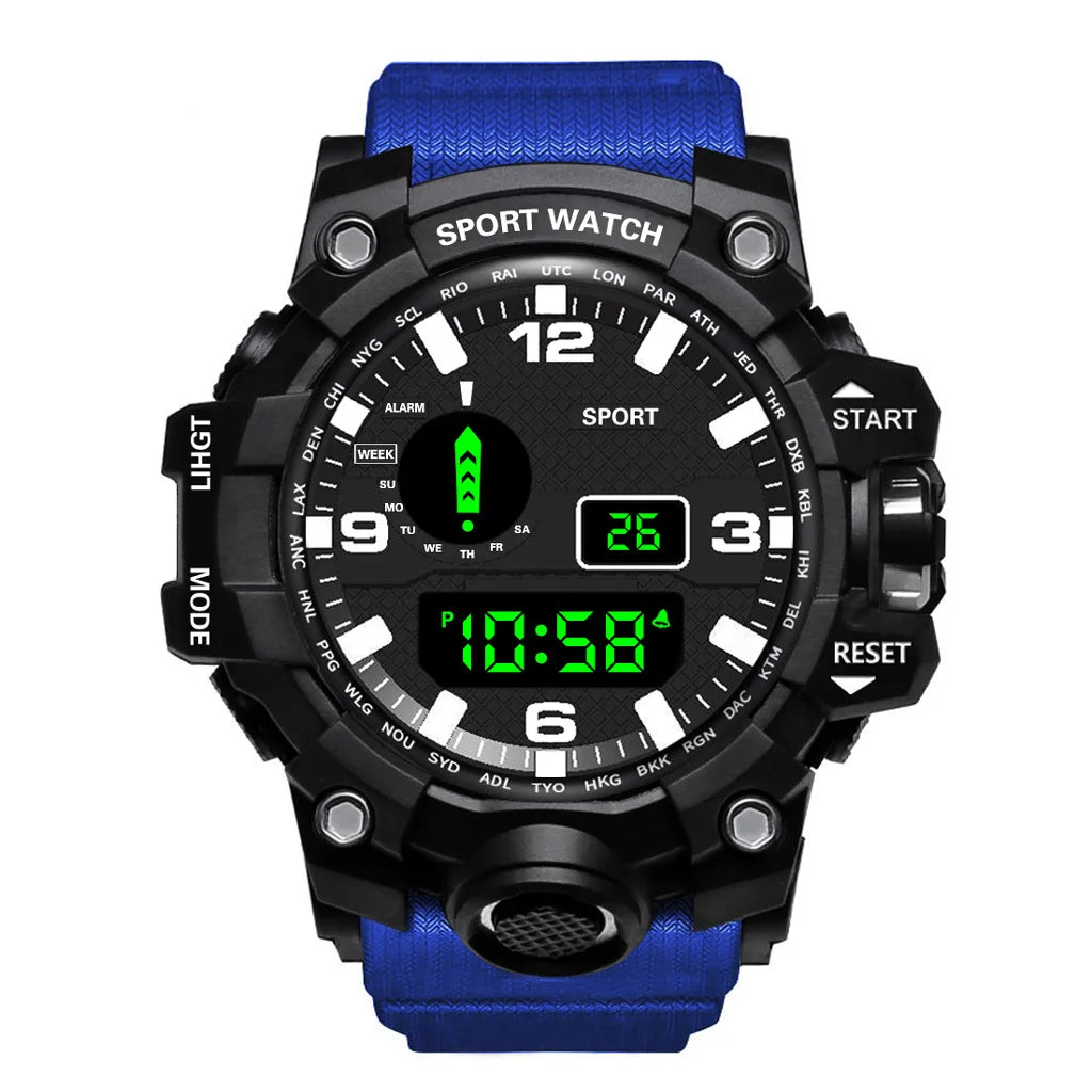 Fashion Men's Watch Sports Electronic Wristwatch Large dial Multifunctional Waterproof Luminous Alarm Kids Male's Military Watch by Reinvent Yourself