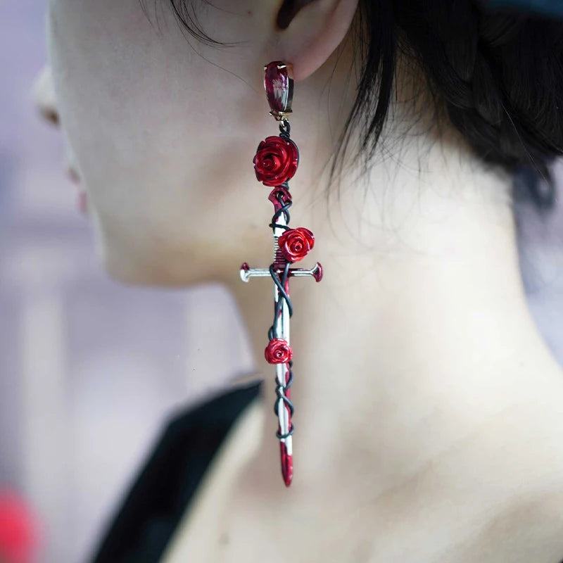 2023 New Gothic Rose-cross Sword Stud Necklace Set Alloy Gothic Style Men's And Women's Jewelry Party Gift by Reinvent Yourself