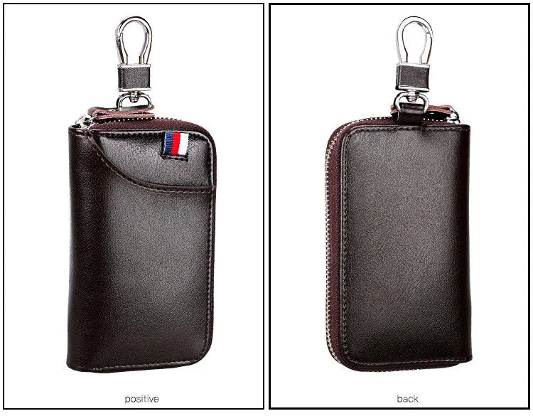 Cowhide Car Key Bag with Waist Hanging Keychain Men and Women Card Holder Smart Housekeeper Keys Portable Storage Zipper Pouch by Reinvent Yourself
