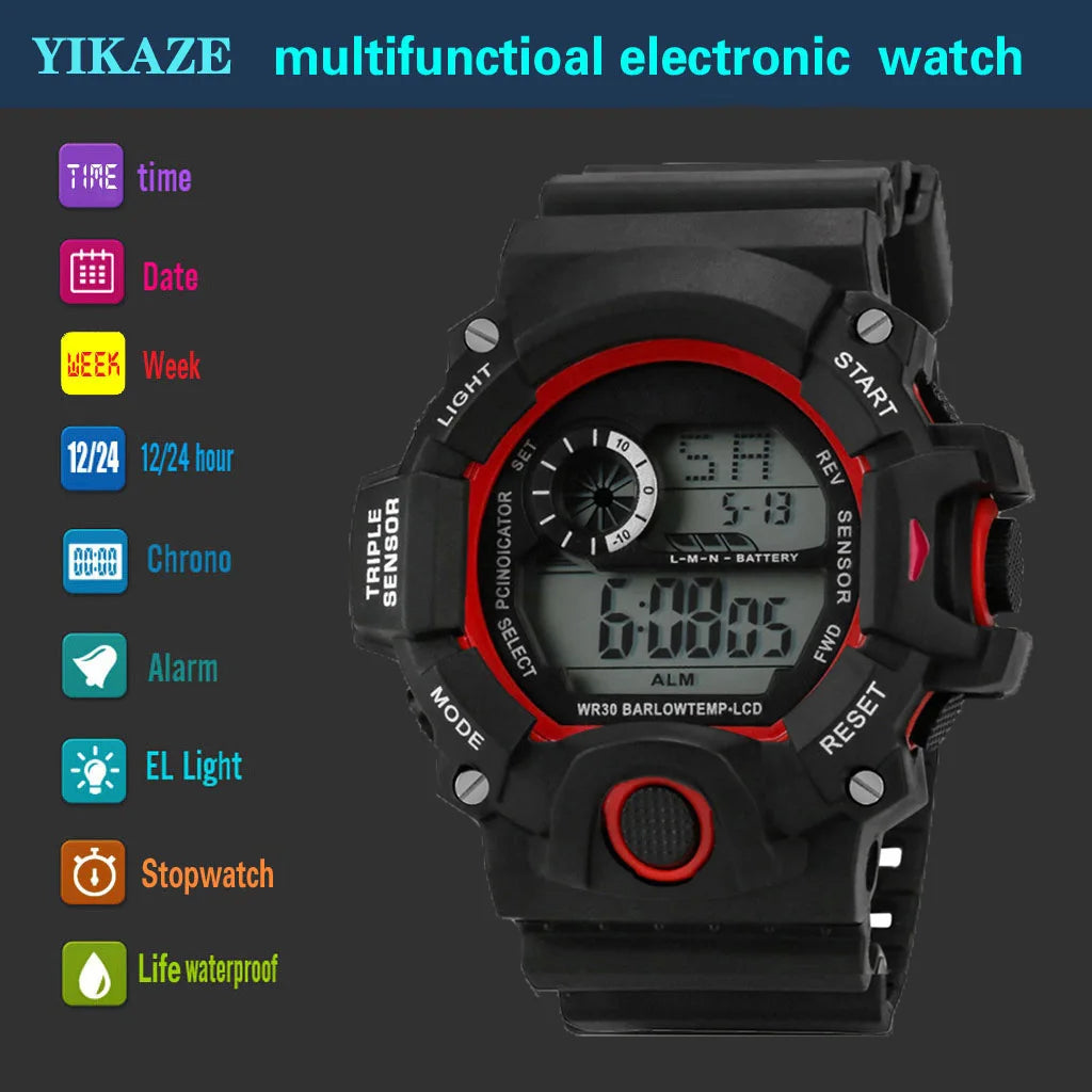 Fashion Men's Watch Sports Electronic Wristwatch Large dial Multifunctional Waterproof Luminous Alarm Kids Male's Military Watch by Reinvent Yourself