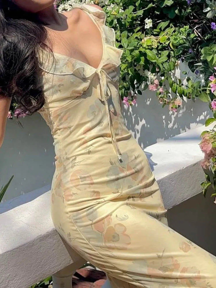Summer Flower Printed Women's Sexy Low-cut Dress Sleeveless Backless Slim Sling Dresses 2026 Beach Vacation Lady Vestidos by Reinvent Yourself
