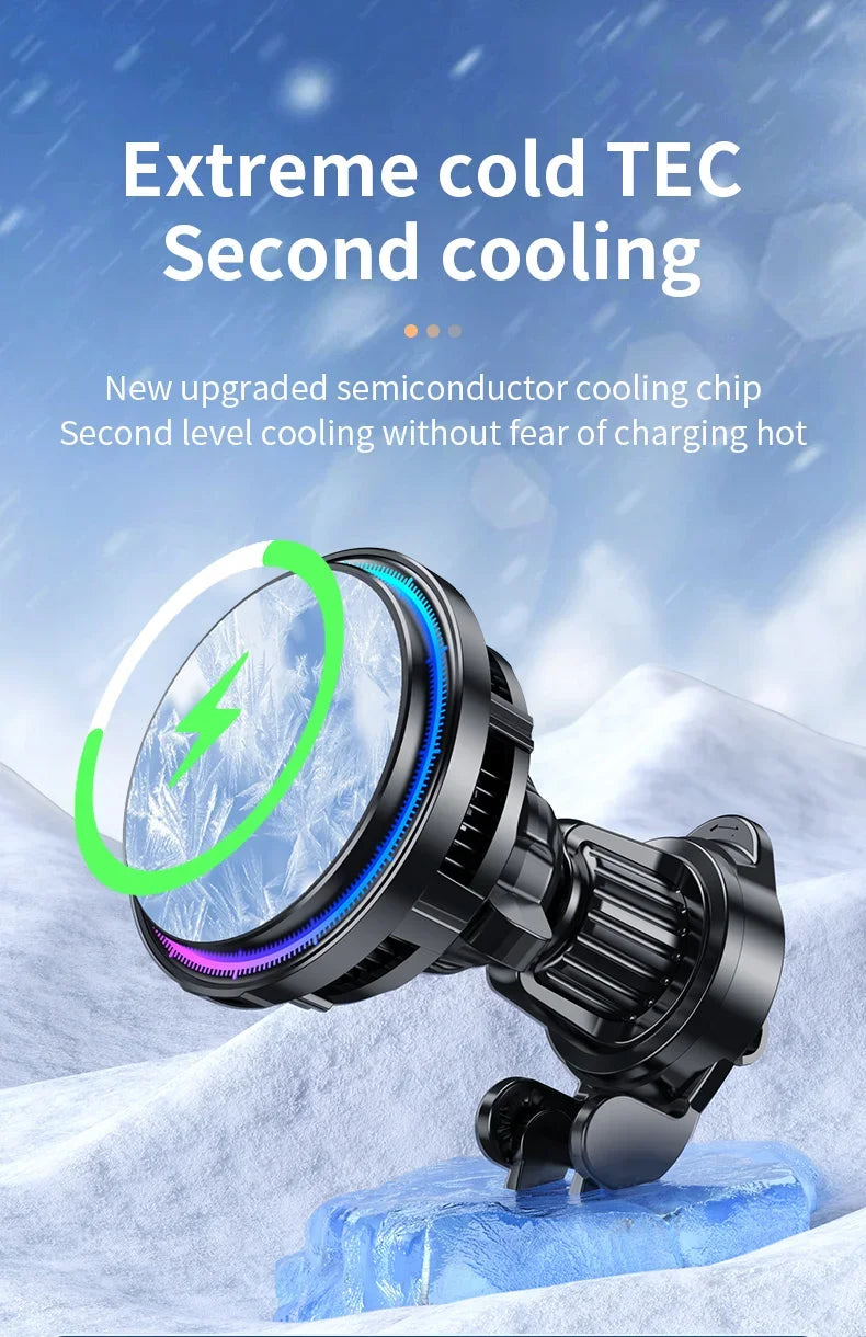 Ice Cooling Magnetic Wireless Car Charger Fast Charging Station for iPhone15 14 13 12 Pro Max 15W Magnet Car Phone Holder Stand by Reinvent Yourself