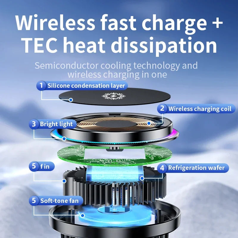 Ice Cooling Magnetic Wireless Car Charger Fast Charging Station for iPhone15 14 13 12 Pro Max 15W Magnet Car Phone Holder Stand by Reinvent Yourself