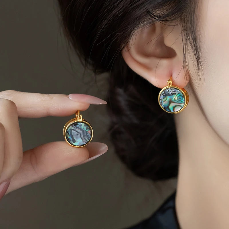 Luxury Abalone Shell Round Earrings for 2025 Women's Unusual Ear buckle Party Trendy Jewelry Young Girl’s Gold Color Accessories by Reinvent Yourself