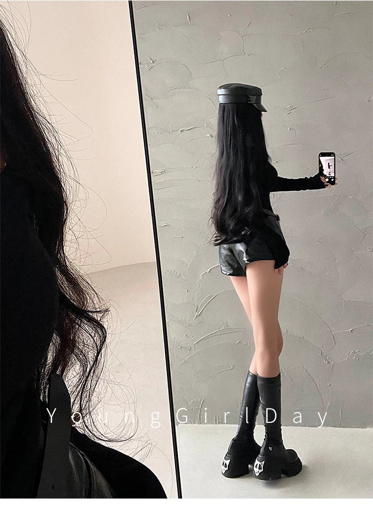 WOMENGAGA American Spicy Girl Shorts Sexy High Waist Tight Slim PU Leather Shorts Hot With Belt Trendy Fashion Spice Girls Y7EK by Reinvent Yourself