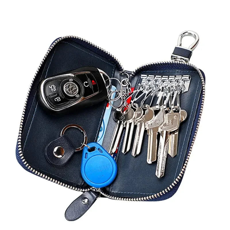 Cowhide Car Key Bag with Waist Hanging Keychain Men and Women Card Holder Smart Housekeeper Keys Portable Storage Zipper Pouch by Reinvent Yourself
