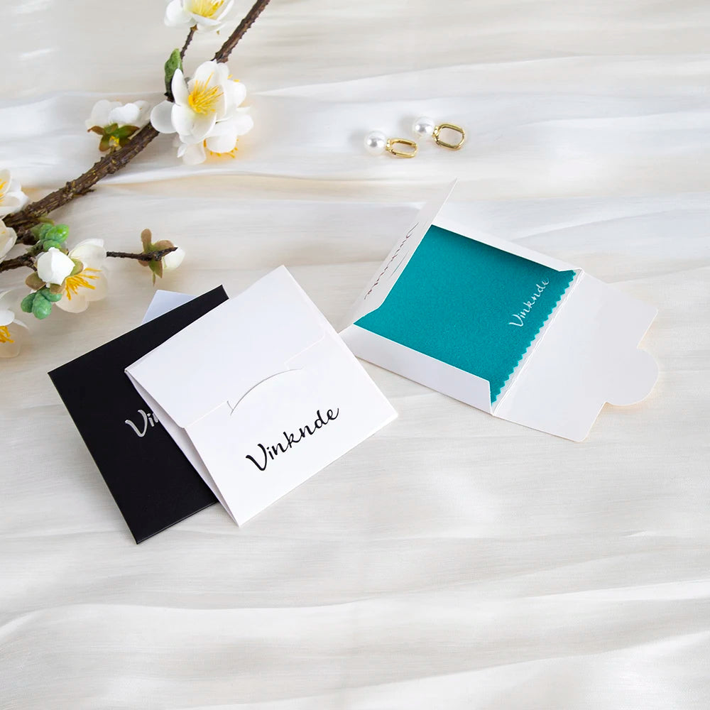 DIY Personalized Polishing Cloths Custom Jewelry Earrings Cleaning Cloth With Logo 8x8cm White Black Paper Individually packaged by Reinvent Yourself