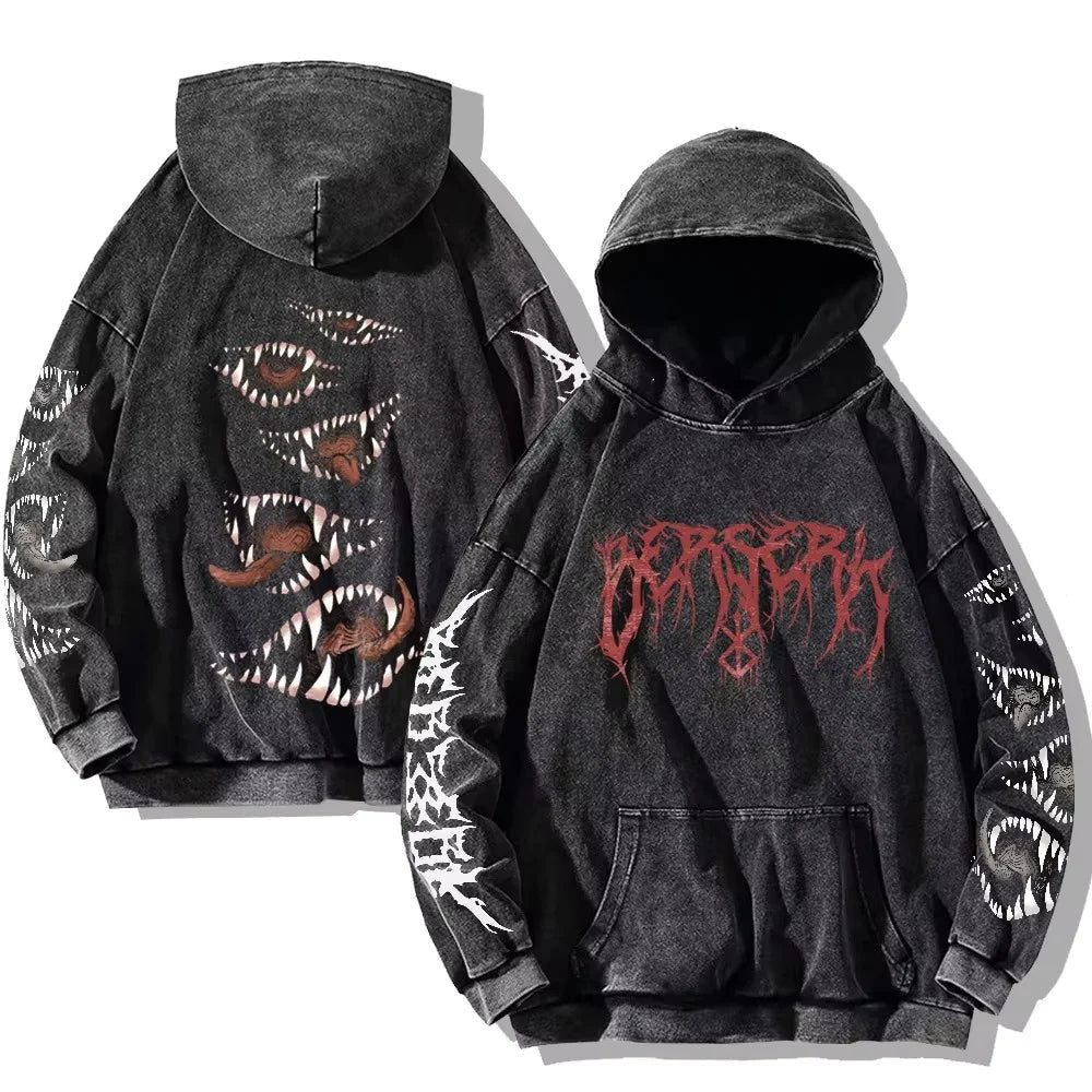 Anime Graphic Hoodie for Men Women Vintage Acid Wash Pullover Hooded Sweatshirt Harajuku Streetwear Casual Long Sleeve Tops - Reinvent Yourself