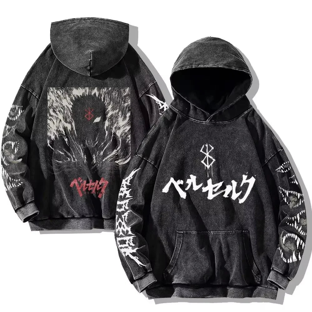 Anime Graphic Hoodie for Men Women Vintage Acid Wash Pullover Hooded Sweatshirt Harajuku Streetwear Casual Long Sleeve Tops - Reinvent Yourself