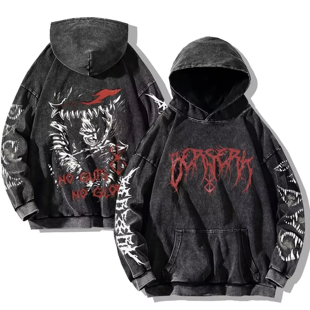 Anime Graphic Hoodie for Men Women Vintage Acid Wash Pullover Hooded Sweatshirt Harajuku Streetwear Casual Long Sleeve Tops - Reinvent Yourself