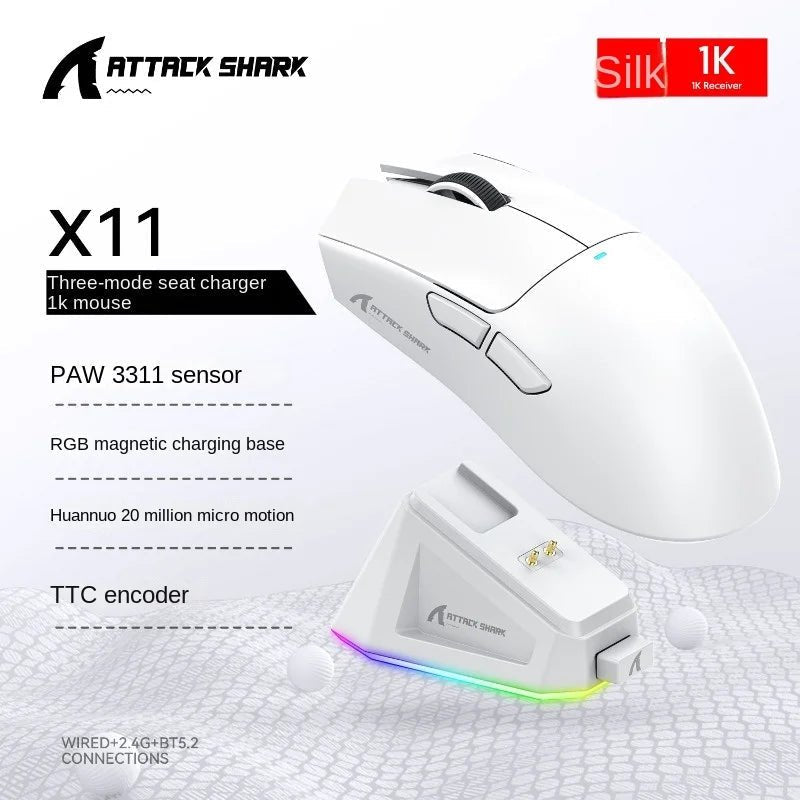 Attack Shark X11 Wireless Bluetooth Mouse RGB Triple Mode Magnetic Charging Dock PAW3311 Ultra Light Pitch Gaming Mouse - Reinvent Yourself
