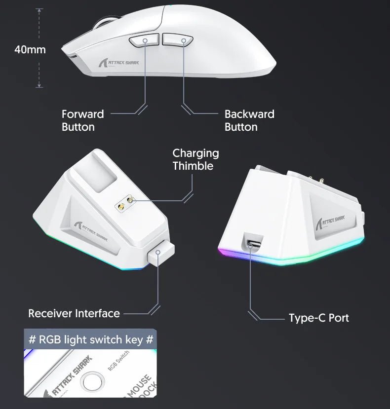 Attack Shark X11 Wireless Bluetooth Mouse RGB Triple Mode Magnetic Charging Dock PAW3311 Ultra Light Pitch Gaming Mouse - Reinvent Yourself