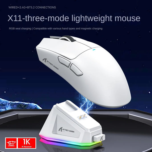 Attack Shark X11 Wireless Bluetooth Mouse RGB Triple Mode Magnetic Charging Dock PAW3311 Ultra Light Pitch Gaming Mouse - Reinvent Yourself