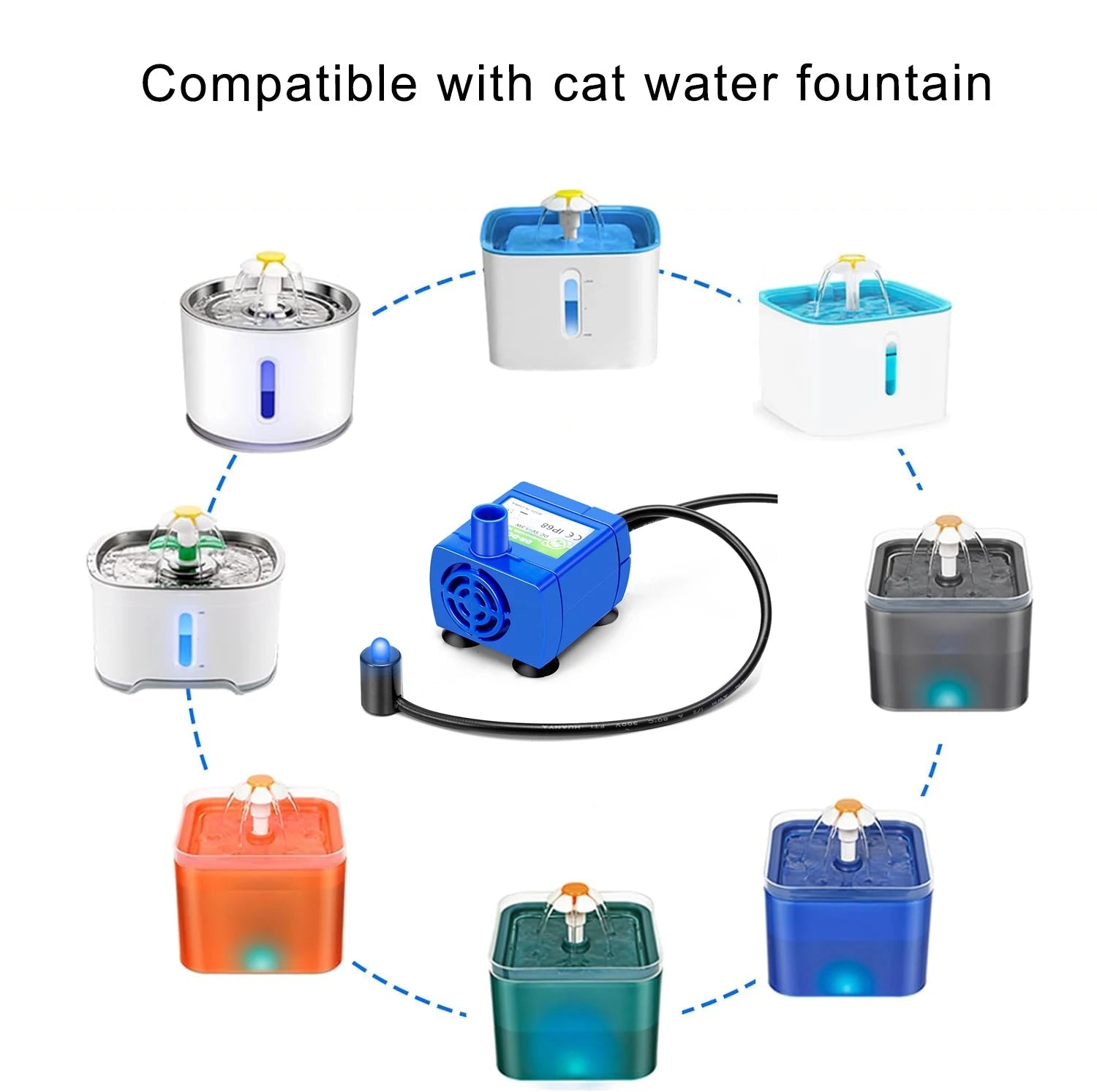 Cat Fountain Water Pump Replacement With LED Light For Pet Drinking Bowl - Reinvent Yourself