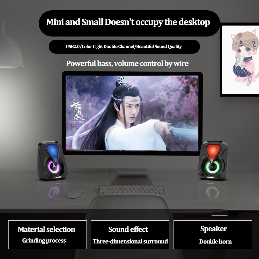Computer Speakers For PC Desktop Smartphone Laptop with Subwoofer LED Colorful Lighting Home Theater System USB Wired SoundBox - Reinvent Yourself