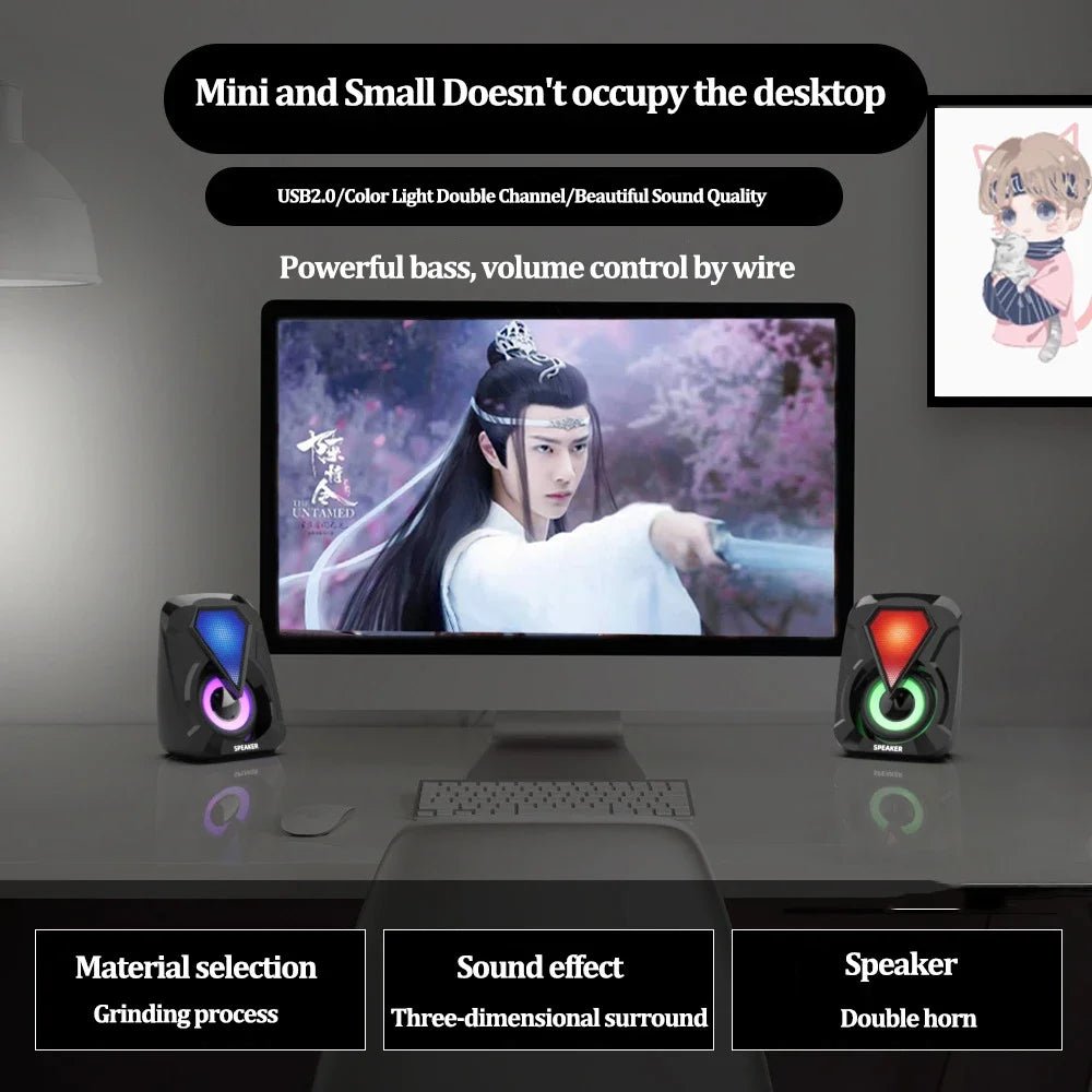 Computer Speakers For PC Desktop Smartphone Laptop with Subwoofer LED Colorful Lighting Home Theater System USB Wired SoundBox - Reinvent Yourself