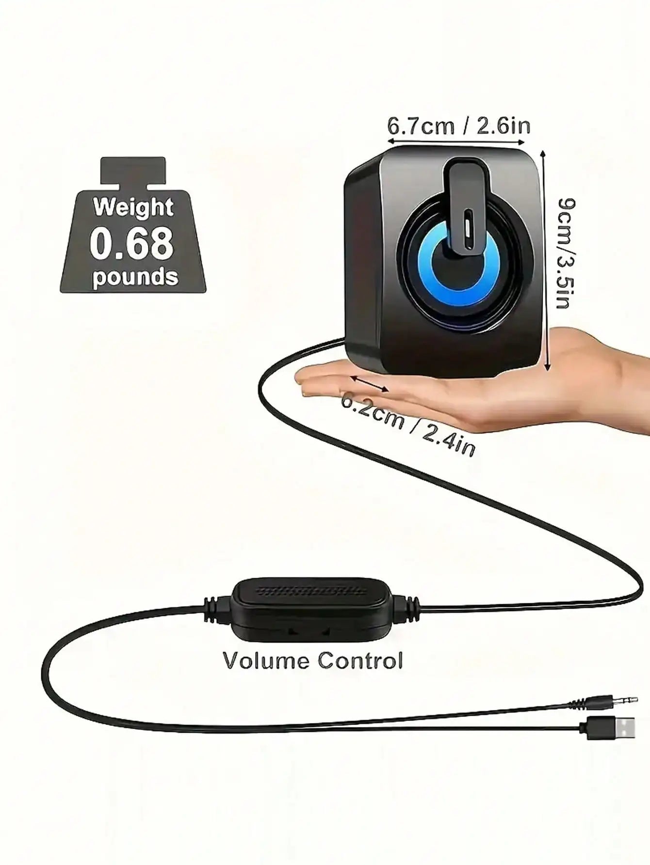 Desktop speakers powered by USB, with volume control LED lights, portable and battery-free - Reinvent Yourself