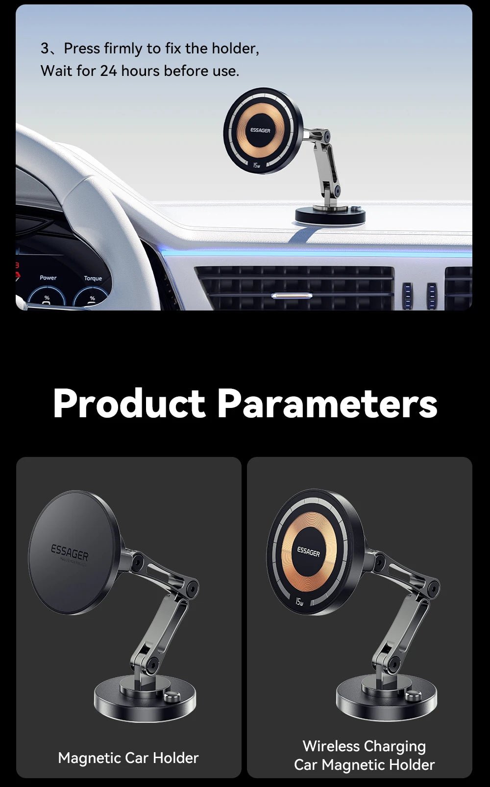 Essager Magnetic Wireless Charger Car Phone Holder 15W Fast Charging Easy Paste Mount Stand For Magsafe iPhone 15 14 13 Pro Max - Reinvent Yourself