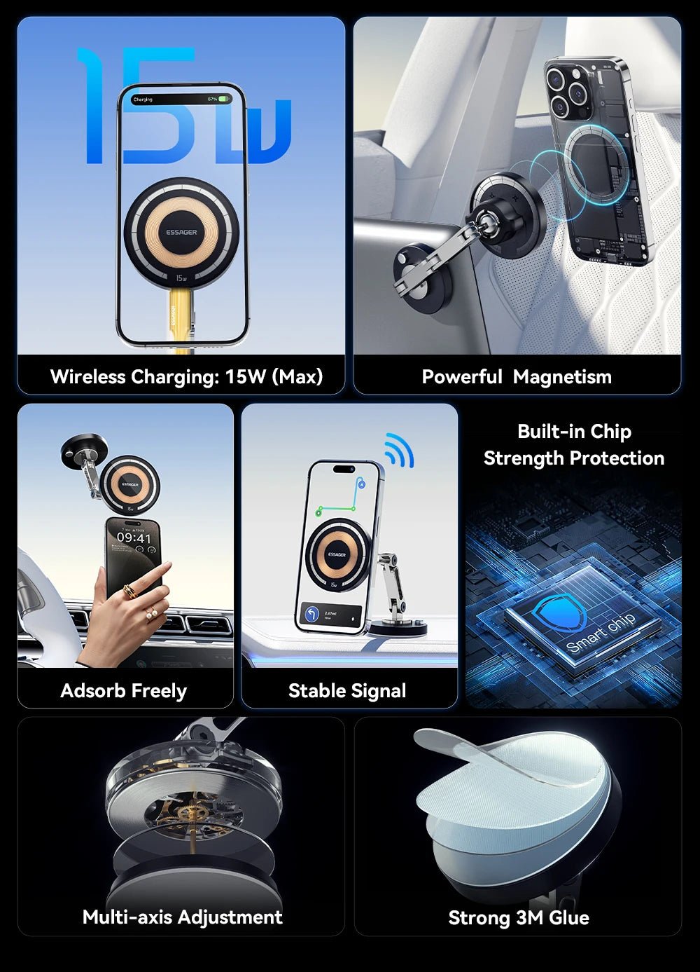 Essager Magnetic Wireless Charger Car Phone Holder 15W Fast Charging Easy Paste Mount Stand For Magsafe iPhone 15 14 13 Pro Max - Reinvent Yourself