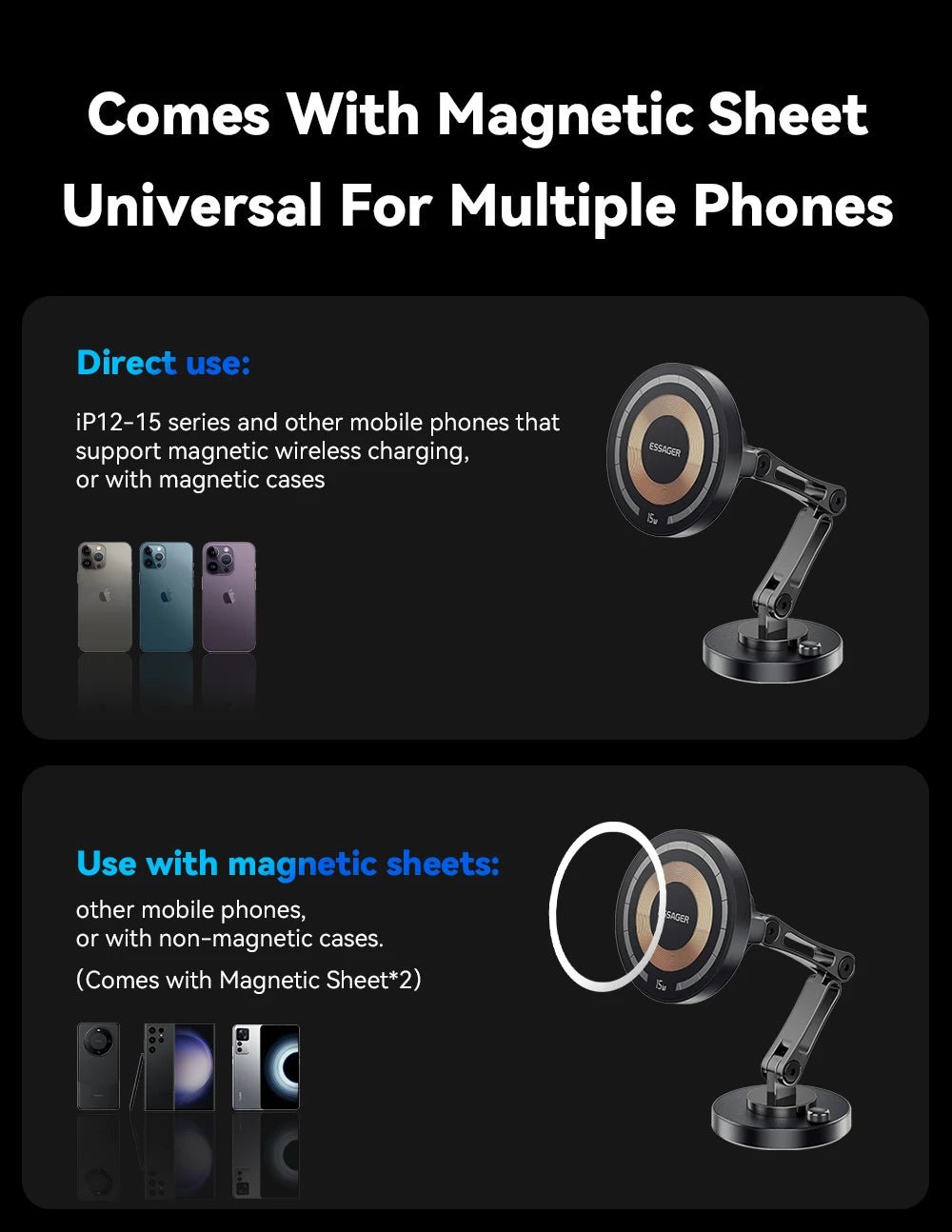 Essager Magnetic Wireless Charger Car Phone Holder 15W Fast Charging Easy Paste Mount Stand For Magsafe iPhone 15 14 13 Pro Max - Reinvent Yourself