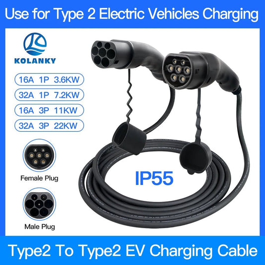 EV Charging Cable 16A 3.6KW 11KW Type 2 IEC 62196 AC Male To Female Plug 3.5M - Reinvent Yourself