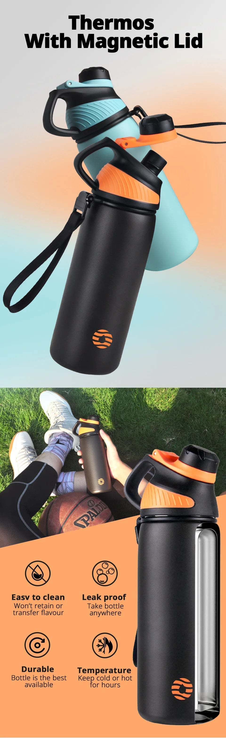 Fjbottle Thermo bottle With Magnetic Lid Outdoor Sport Stainless Steel Water Bottle Keep Cold Insulated Vacuum Flask 1000ml - Reinvent Yourself