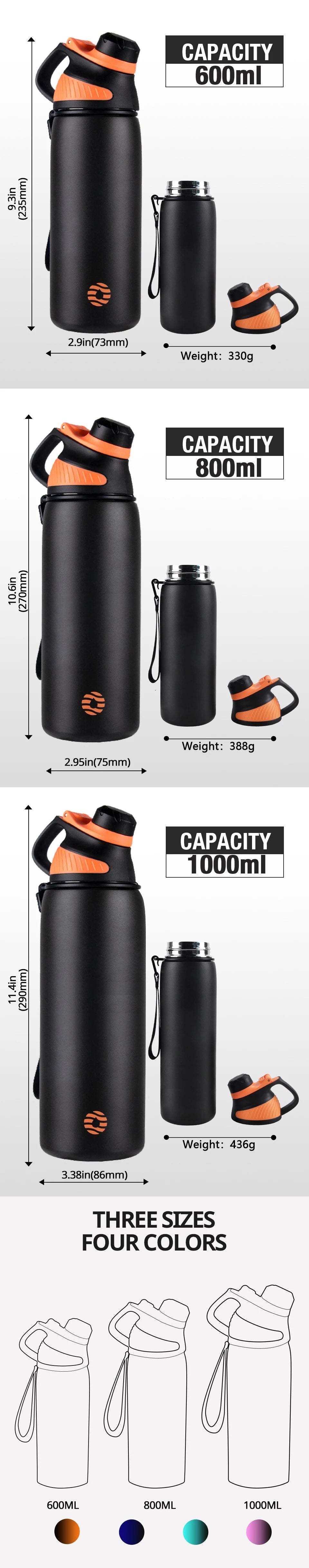 Fjbottle Thermo bottle With Magnetic Lid Outdoor Sport Stainless Steel Water Bottle Keep Cold Insulated Vacuum Flask 1000ml - Reinvent Yourself