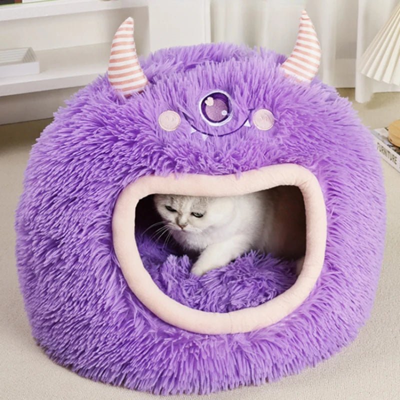 Fully Enclosed Cozy Cartoon Monster Pet Bed for Dogs and Cats All Seasons Warm - Reinvent Yourself