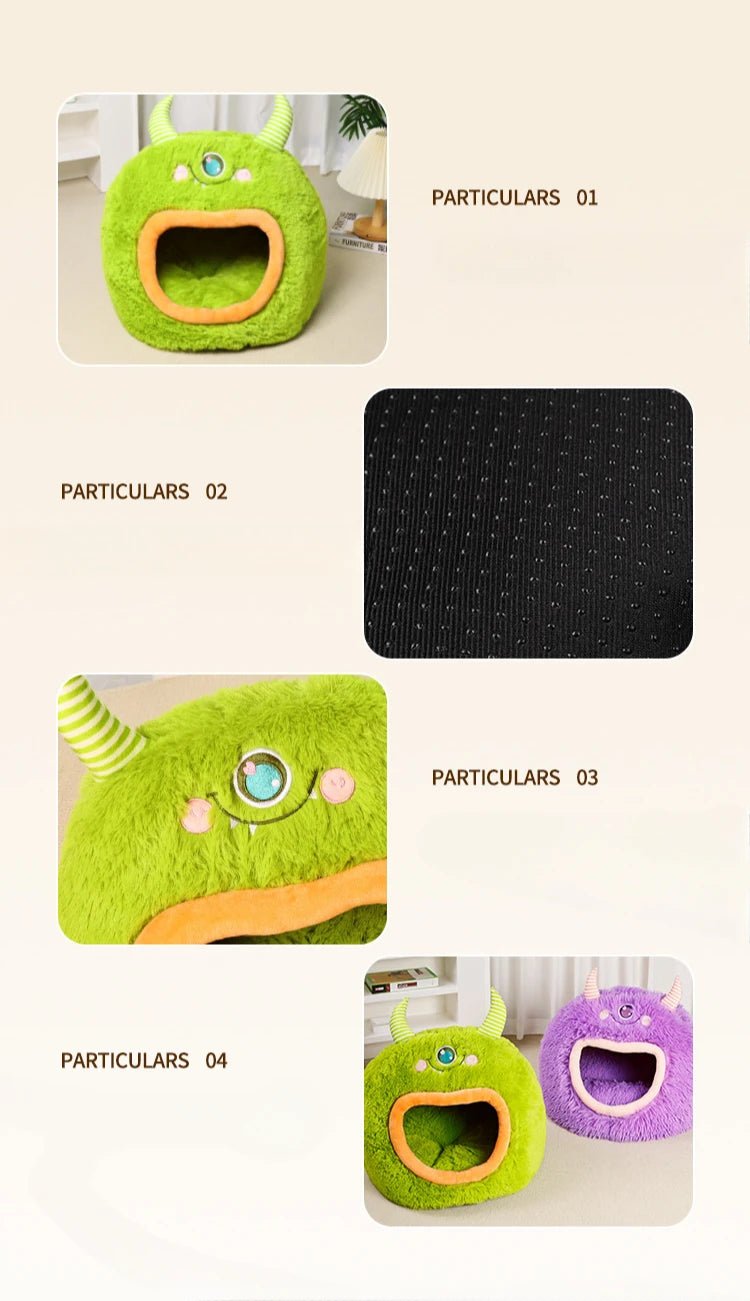 Fully Enclosed Cozy Cartoon Monster Pet Bed for Dogs and Cats All Seasons Warm - Reinvent Yourself