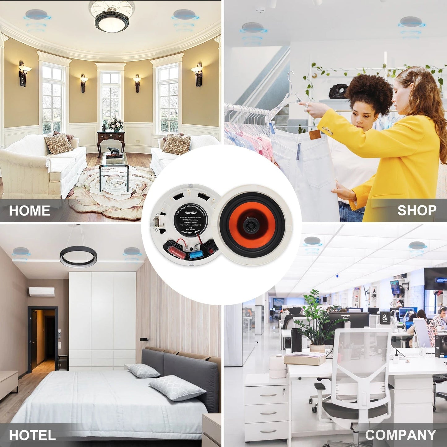 Herdio 6.5 Inch Home Audio 300W Ceiling Bluetooth Speaker Home Recessed Speaker System For Indoor Kitchen Bedroom Bathroom 2PCS - Reinvent Yourself
